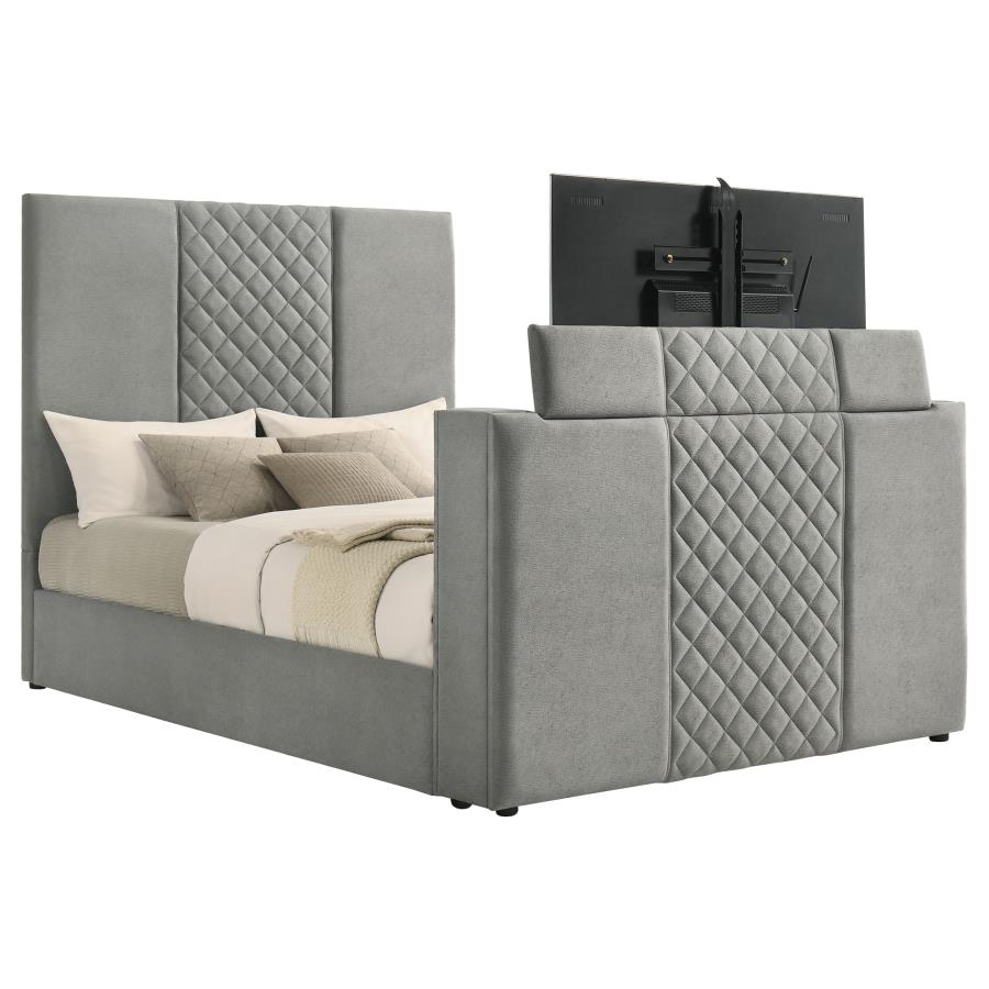 Tara Upholstered Gray TV Panel Bed