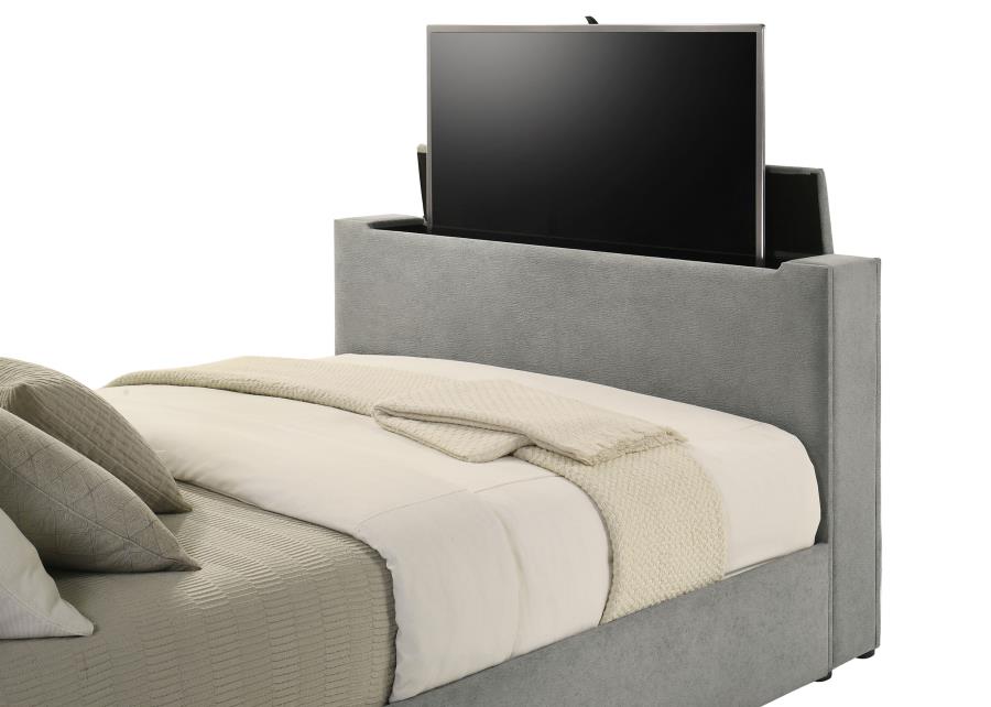 Tara Upholstered Gray TV Panel Bed