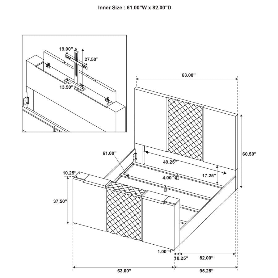Tara Upholstered Gray TV Panel Bed