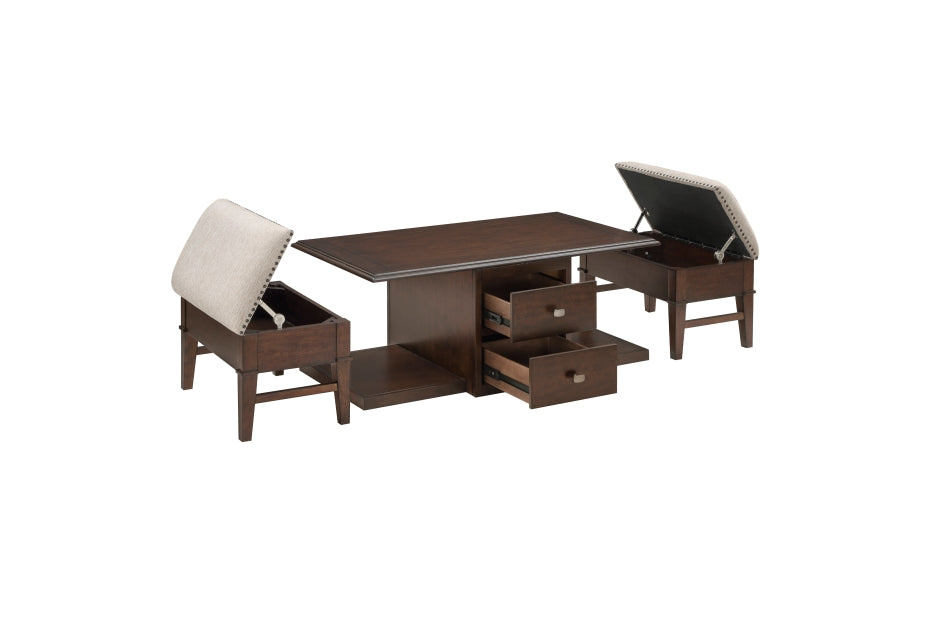 Claremore Cocktail Table with Two Ottomans
