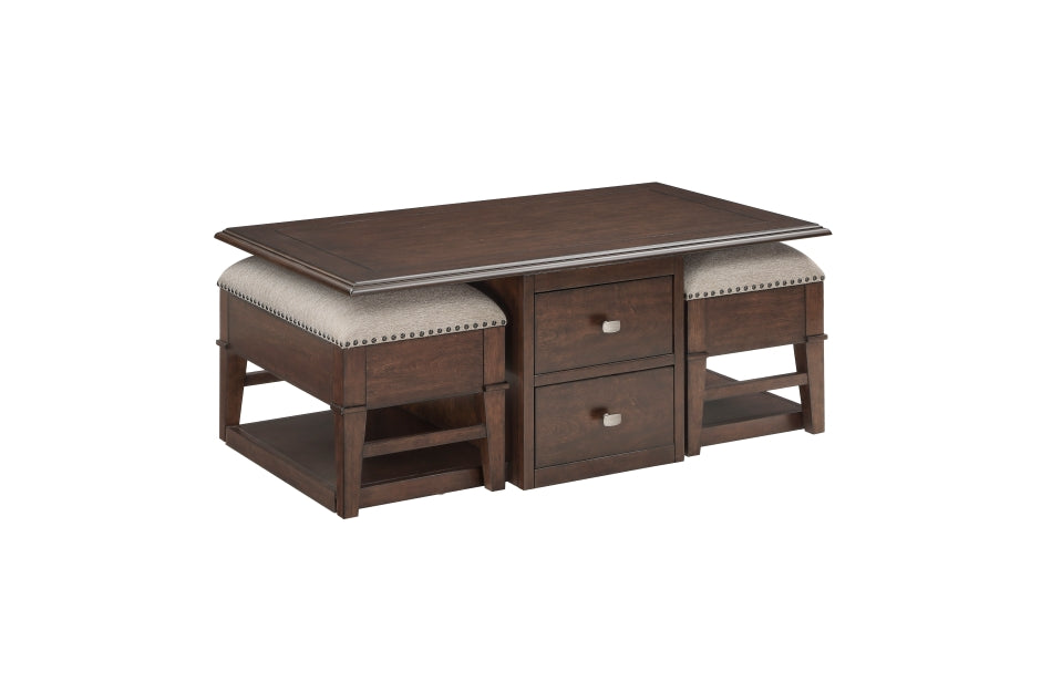 Claremore Cocktail Table with Two Ottomans