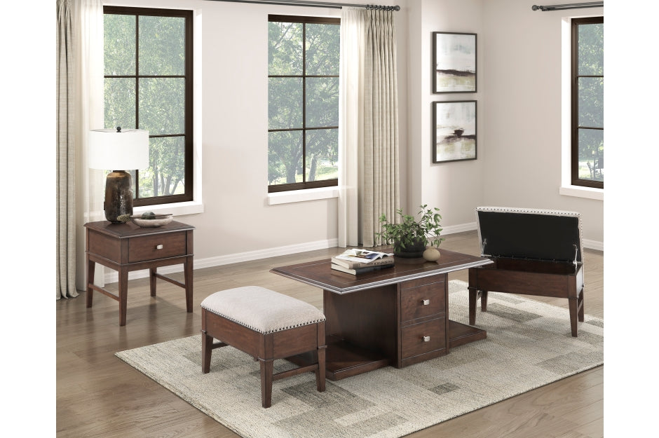 Claremore Cocktail Table with Two Ottomans