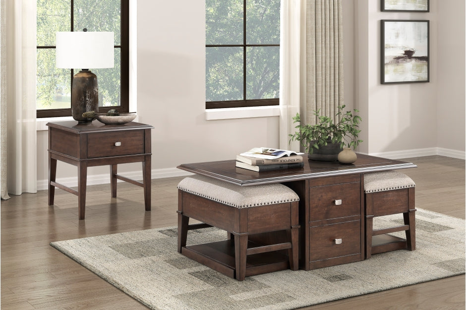 Claremore Cocktail Table with Two Ottomans