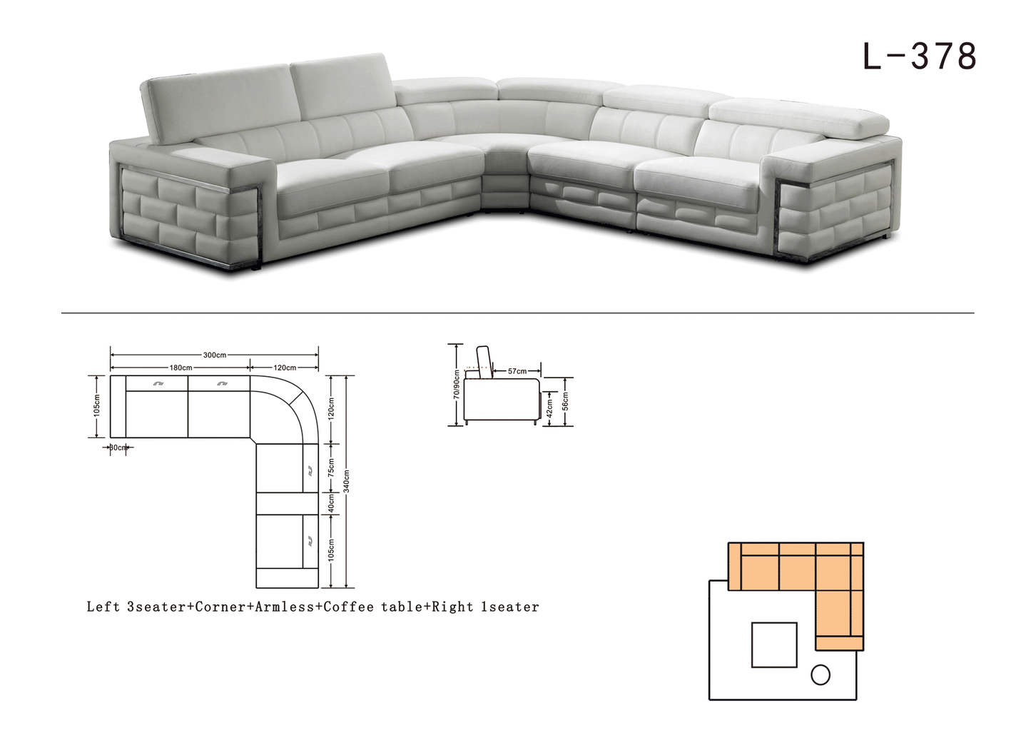 ESF 378 Top Grain Leather Sectional