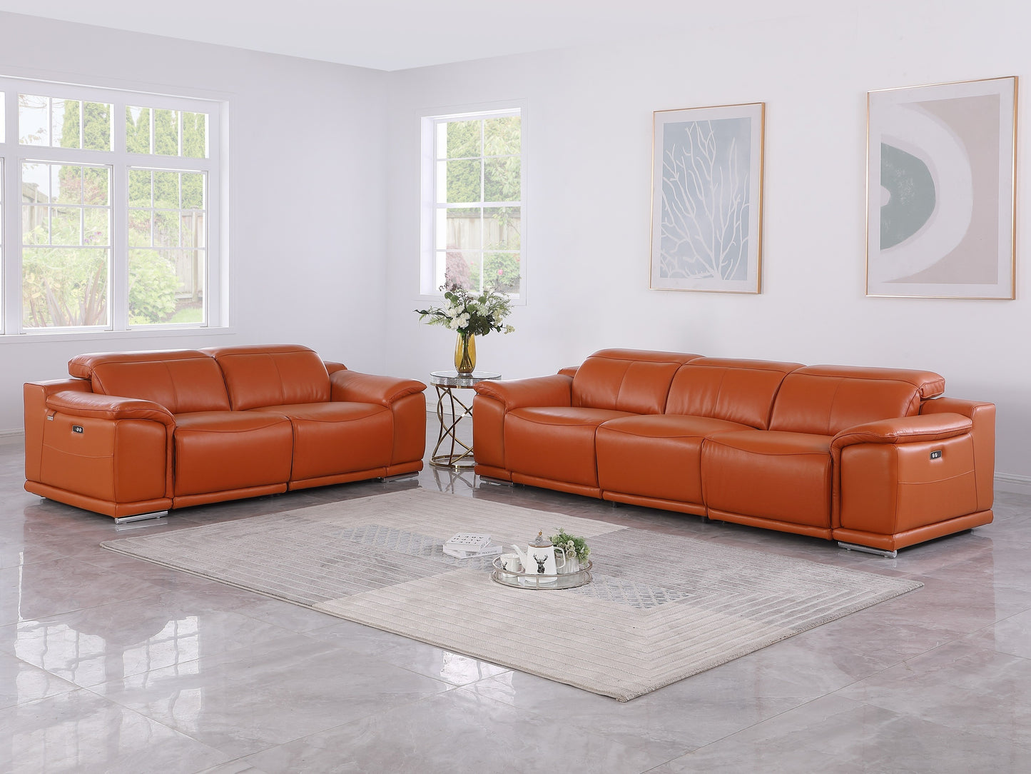 9762 Global United Leather Sofa Set - Camel