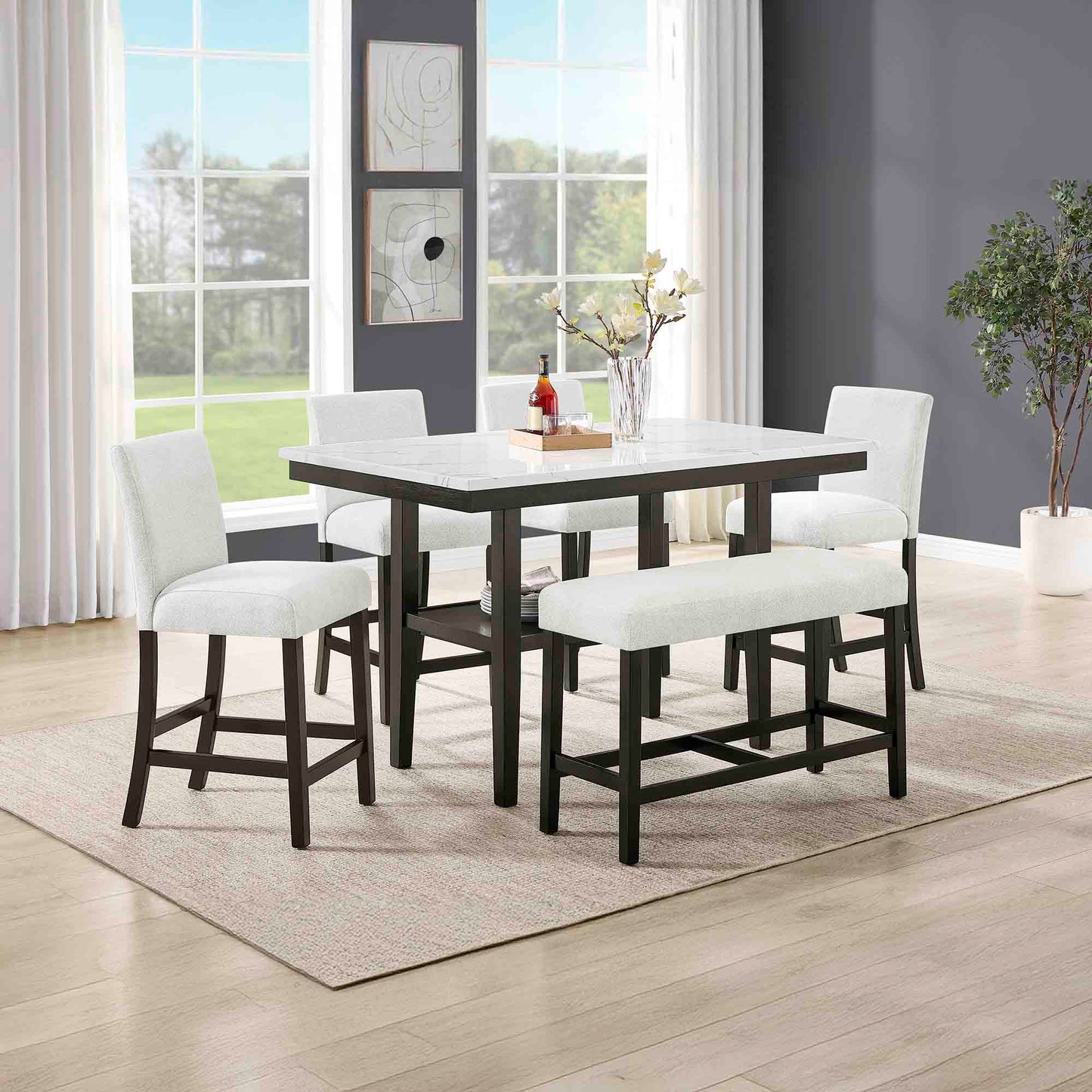 Carissa 6 Pc Dining Set w/Storage Shelf