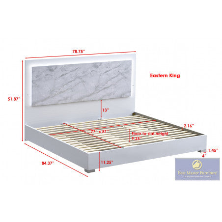 Luna White King 4 Pc Bedroom Set LED Headboard