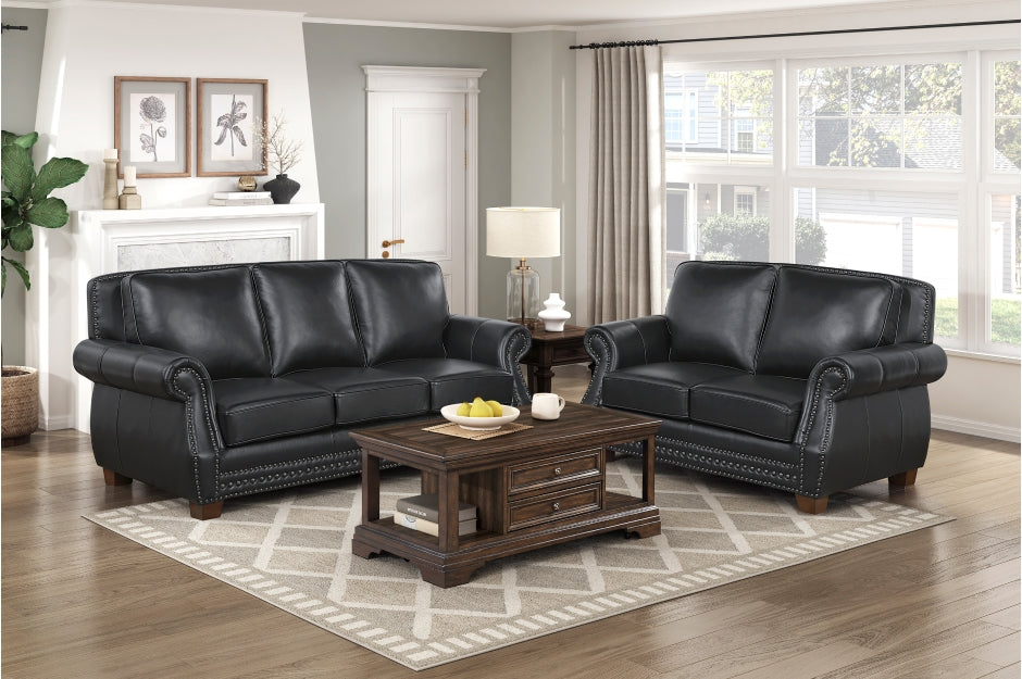 Remington Black Genuine Leather 2 Pc Sofa Set