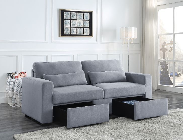 Rogyne Storage Sofa - Neutral Gray Fabric