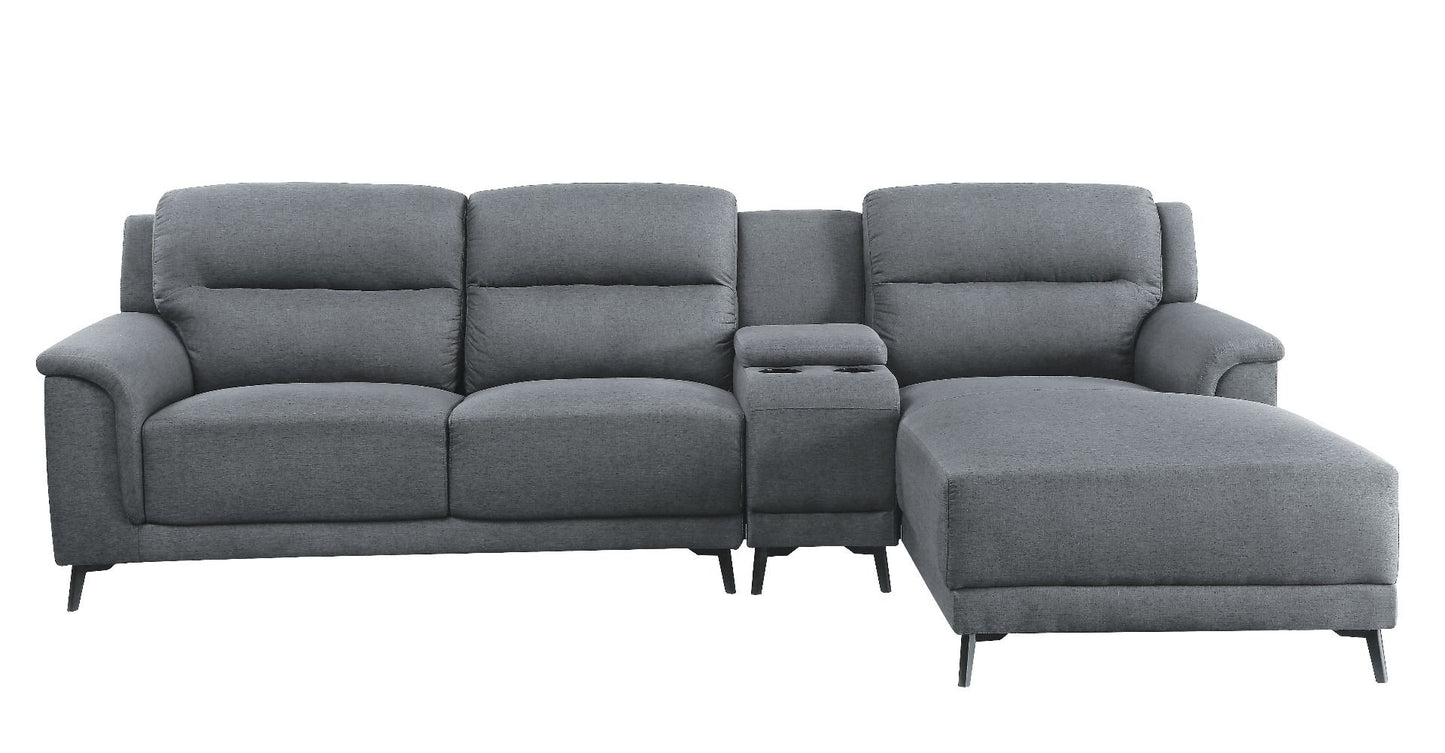 Walcher Gray Linen Sectional Sofa with Console