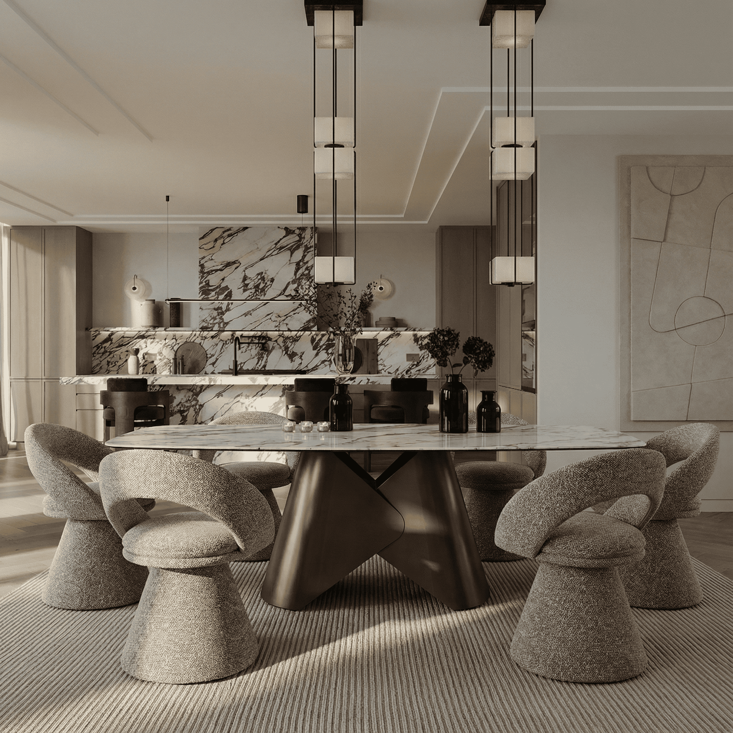Chiswell White Ceramic Brass Dining Set