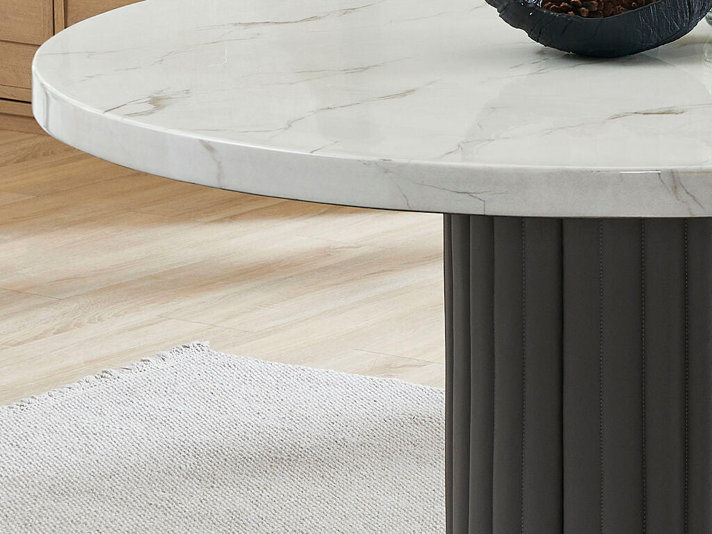 Valencia 7 Pc Round White Faux Marble Dining Set