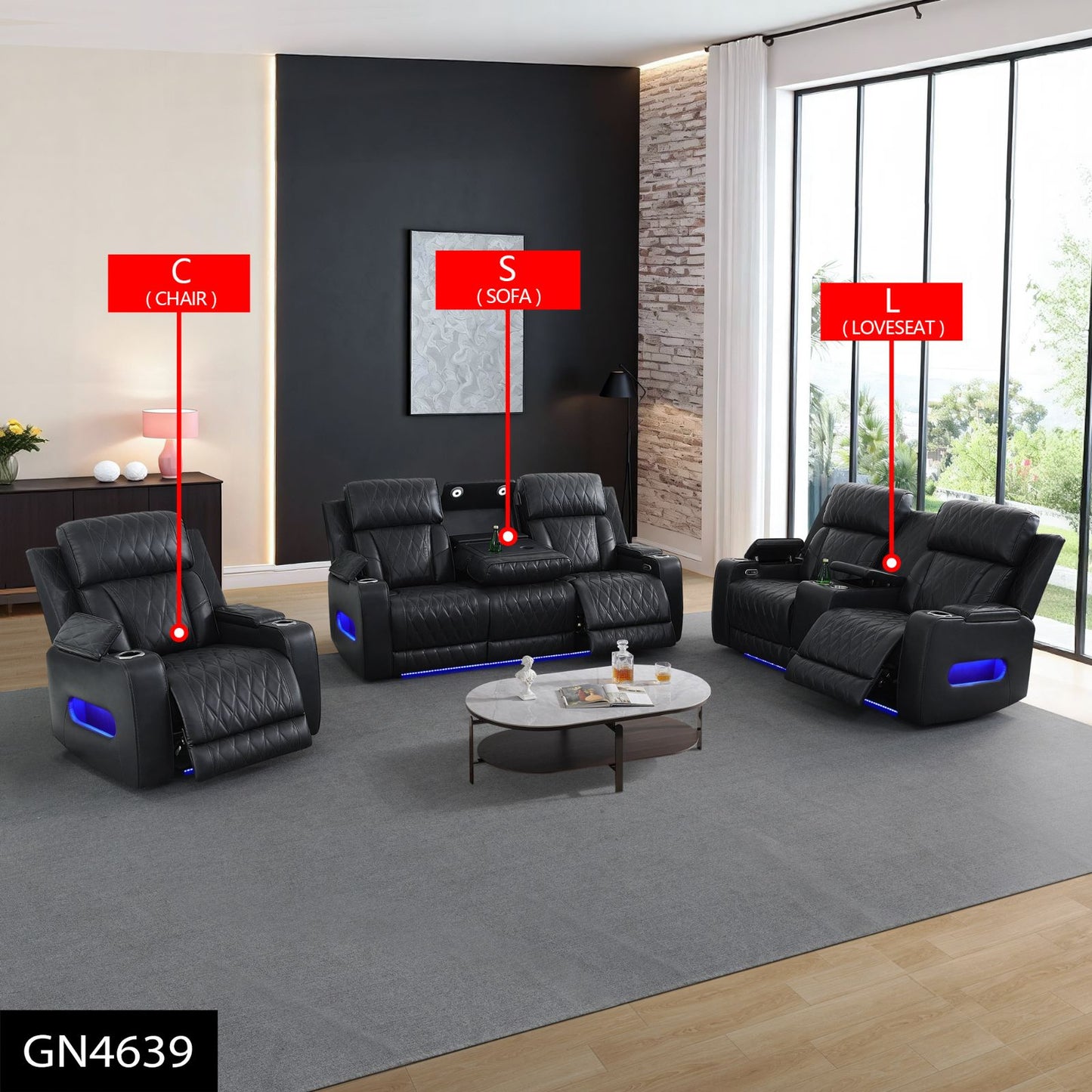 Star Home G4639 Black 3 Pc Sofa Collection