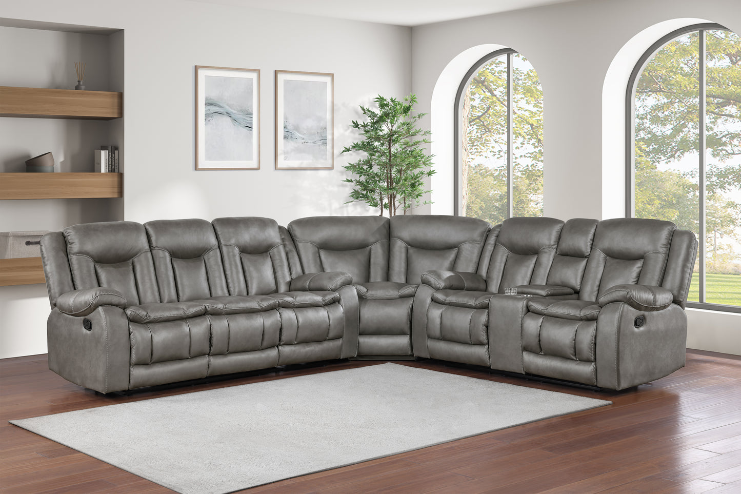 Morello 3 Pc Gray Power Sectional by New Classic