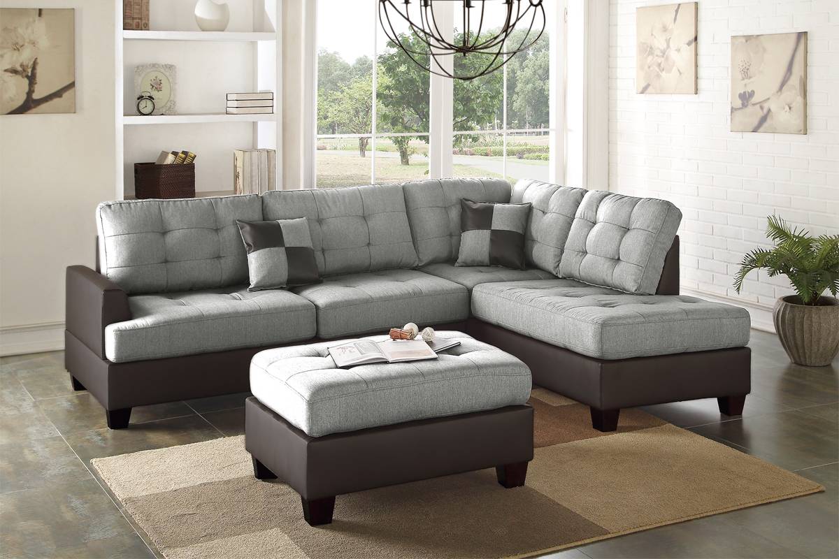 F6858 F6858 Grey Polyfiber Sectional by Poundex Furniture – Bradley Home ...