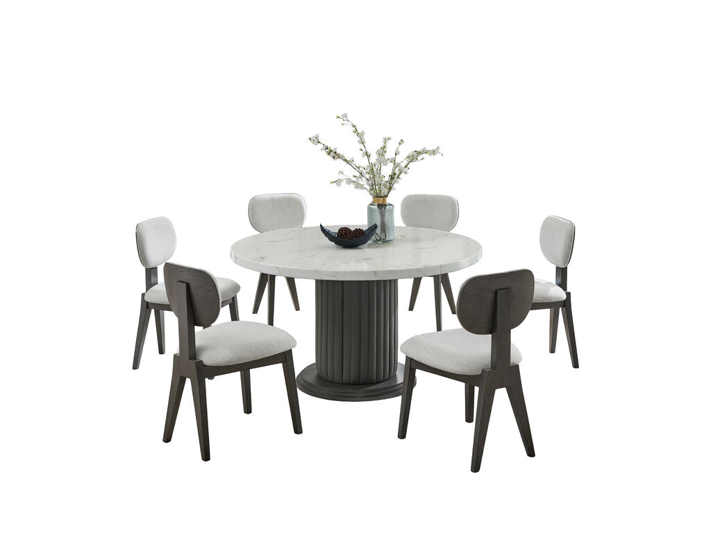Valencia 7 Pc Round White Faux Marble Dining Set