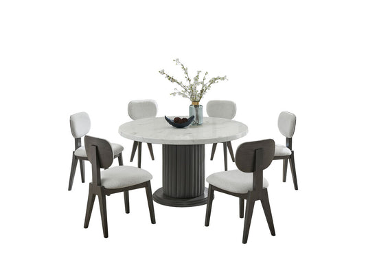 Valencia 7 Pc Round White Faux Marble Dining Set