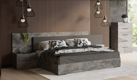 VIG Nova Domus Ferrara - Modern Volcano Oxide Grey Bed + Nightstands