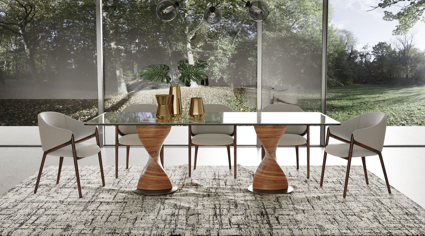 Cleveland Glass & Walnut Contemporary Dining Set