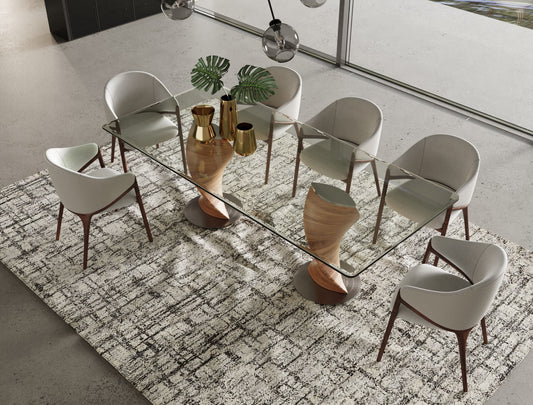 Cleveland Glass & Walnut Contemporary Dining Set