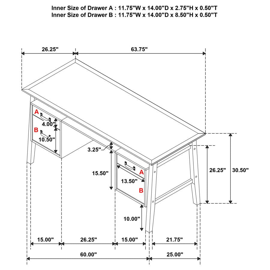 Goodson Double Pedestal Black Computer Desk