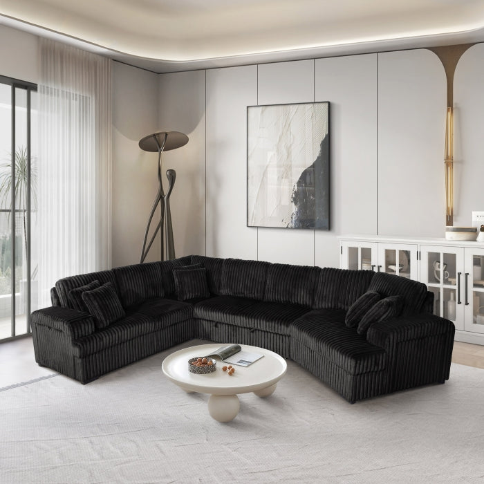 8239 Black Corduroy Modular Sectional