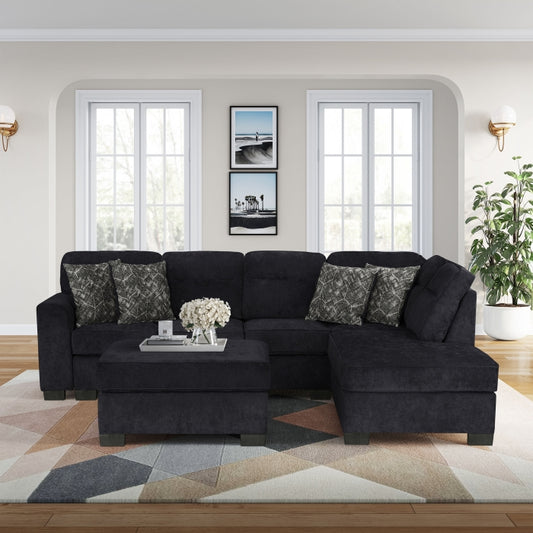 8256 Black Chenille 4 Pc Sectional