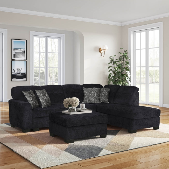 8256 Black Chenille 4 Pc Sectional