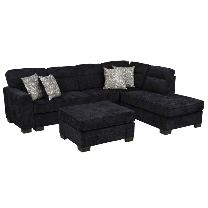 8256 Black Chenille 4 Pc Sectional
