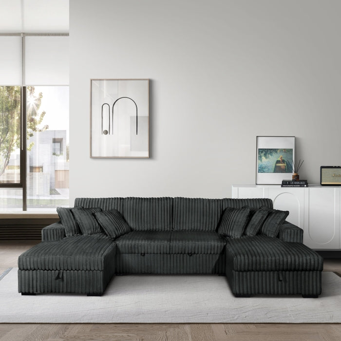 Milton Green Corduroy U-Shaped Pull Out Sectional