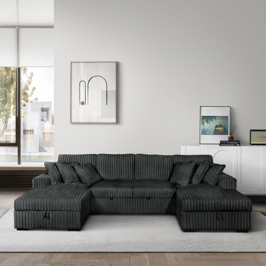 Milton Green Corduroy U-Shaped Pull Out Sectional