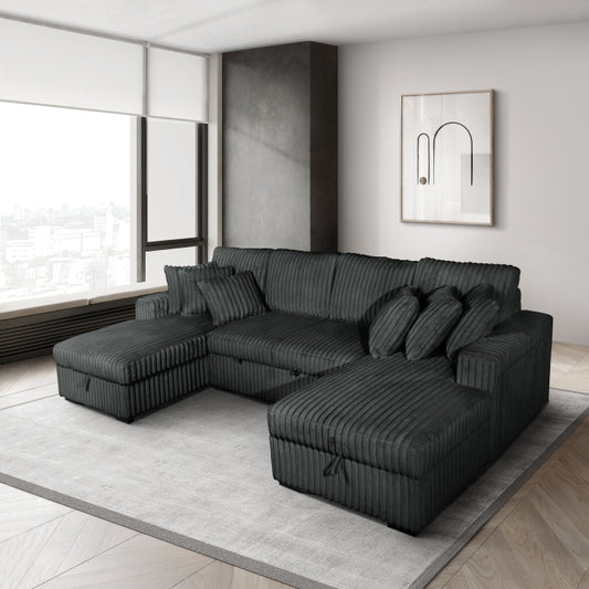 Milton Green Corduroy U-Shaped Pull Out Sectional