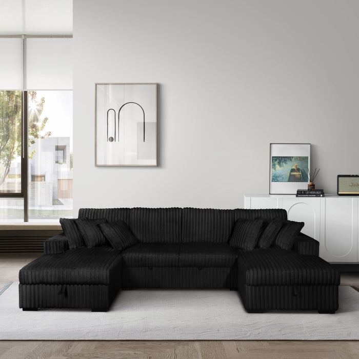 Milton Green Corduroy U-Shaped Pull Out Sectional