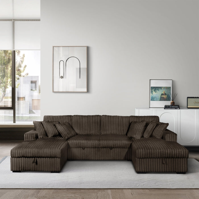 Milton Green Corduroy U-Shaped Pull Out Sectional