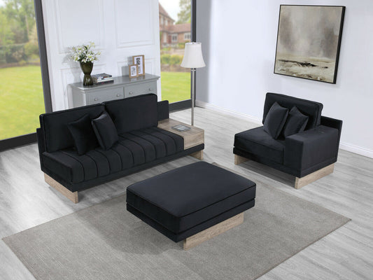 Memphis Black Velvet Reversible Sofa Sectional w/Storage