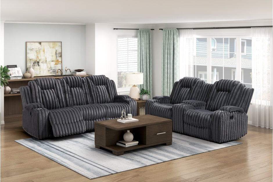 Phyllis Gray Corduroy 2 Pc Sofa Set 8348DGY