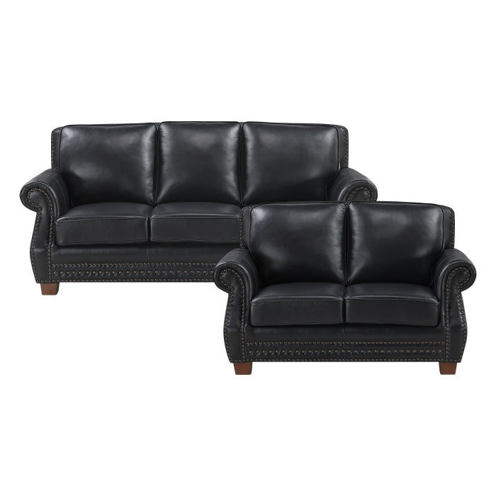 Remington Black Genuine Leather 2 Pc Sofa Set