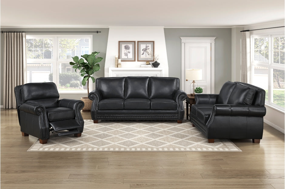 Remington Black Genuine Leather 2 Pc Sofa Set