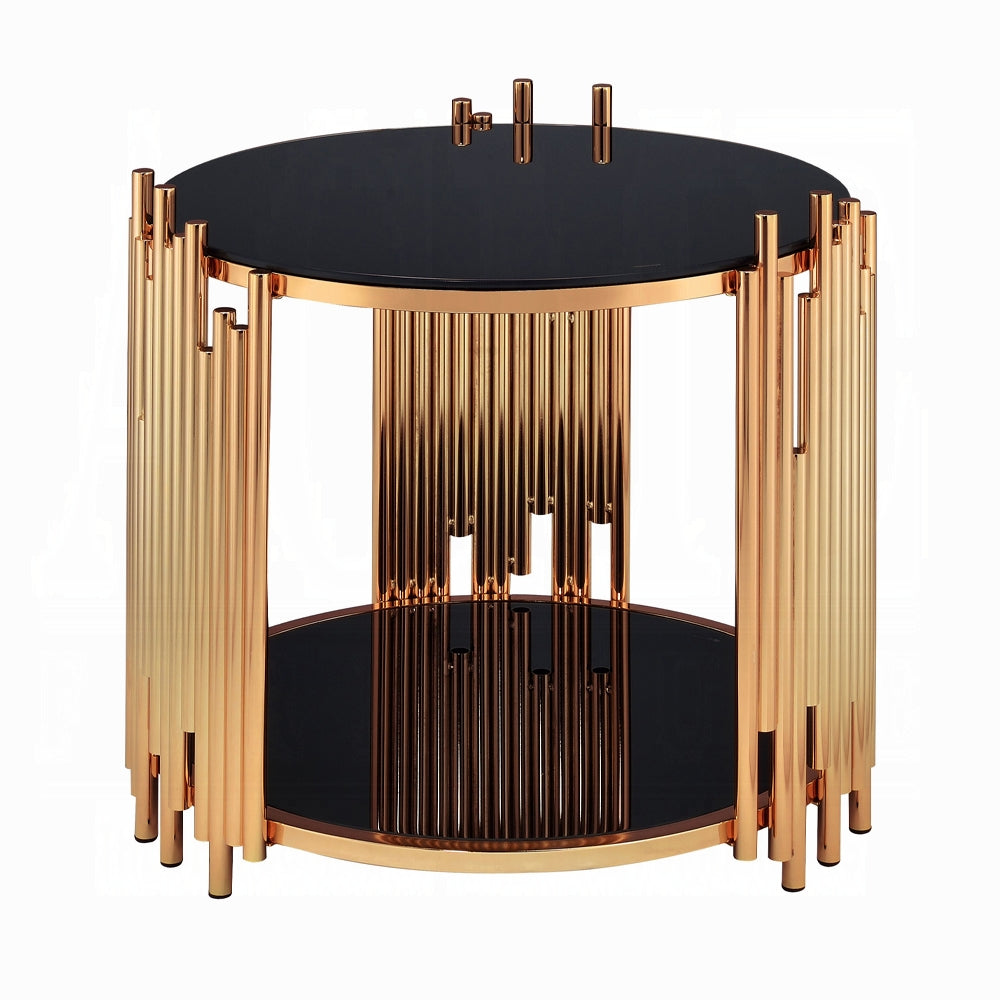 Tanquin Black Glass Gold Finish End Table
