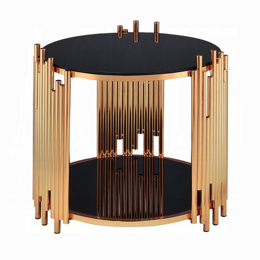 Tanquin Black Glass Gold Finish End Table