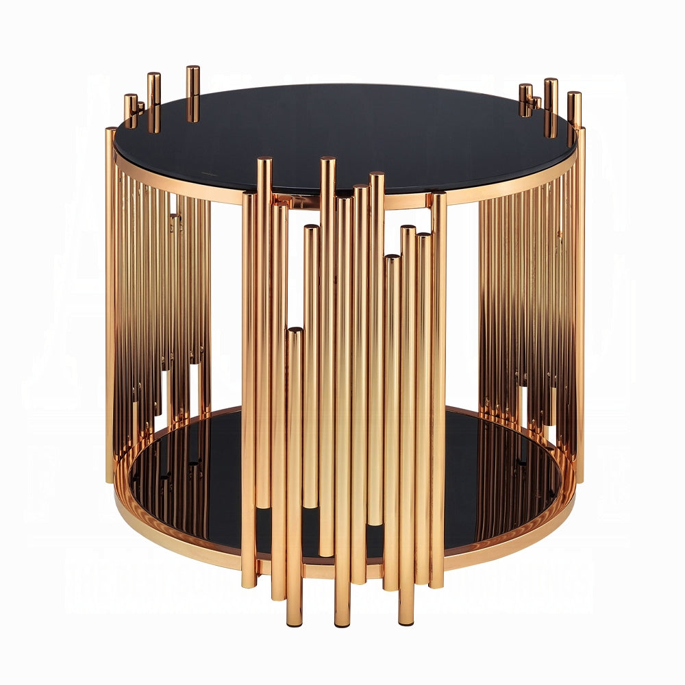Tanquin Black Glass Gold Finish End Table