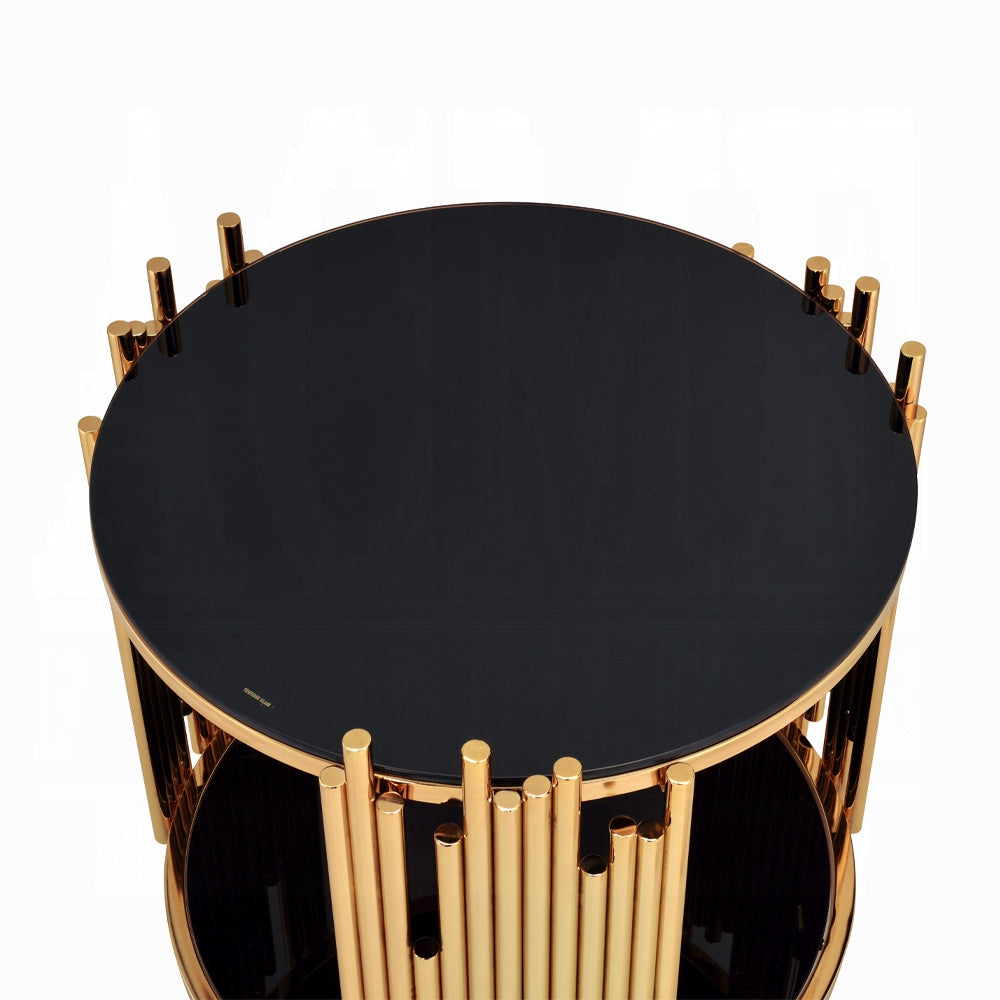 Tanquin Black Glass Gold Finish End Table
