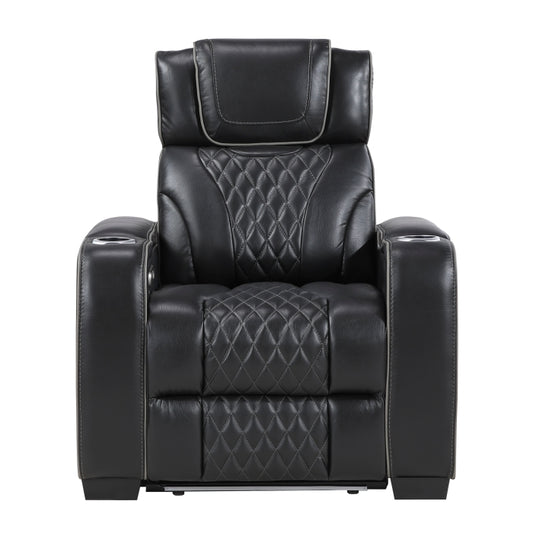 Apex Black Leather Power Recliner