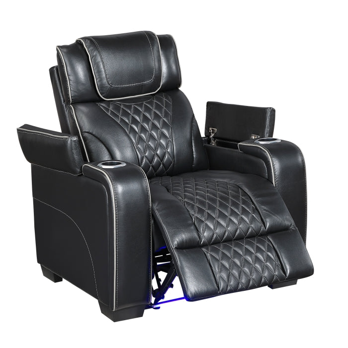 Apex Black Leather Power Recliner