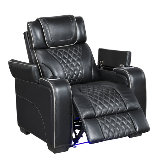 Apex Black Leather Power Recliner