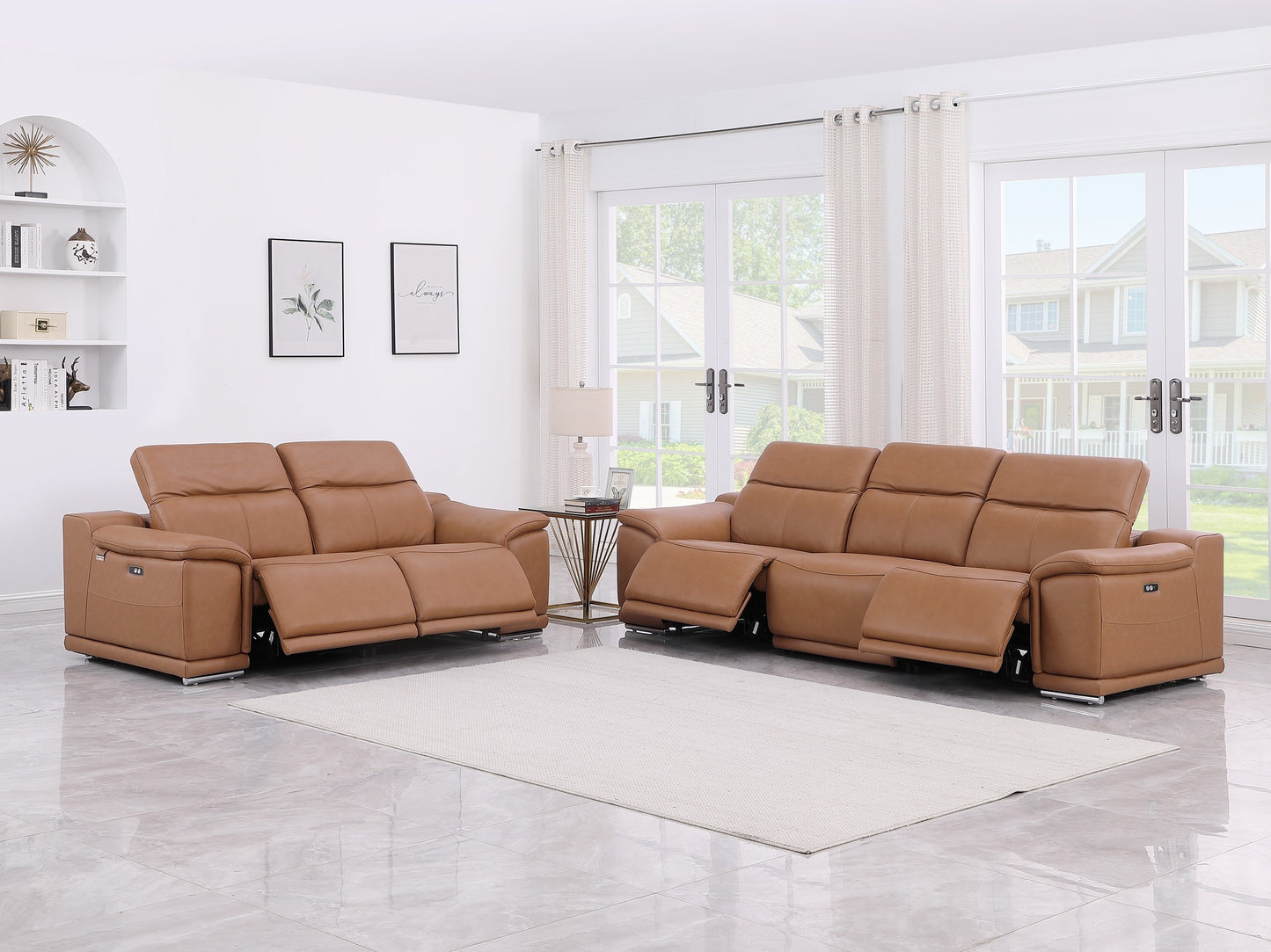 9762 Global United Leather Sofa Set - Cognac