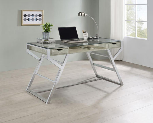 Emelle 2-Drawer Glass Top Writing Desk 882116