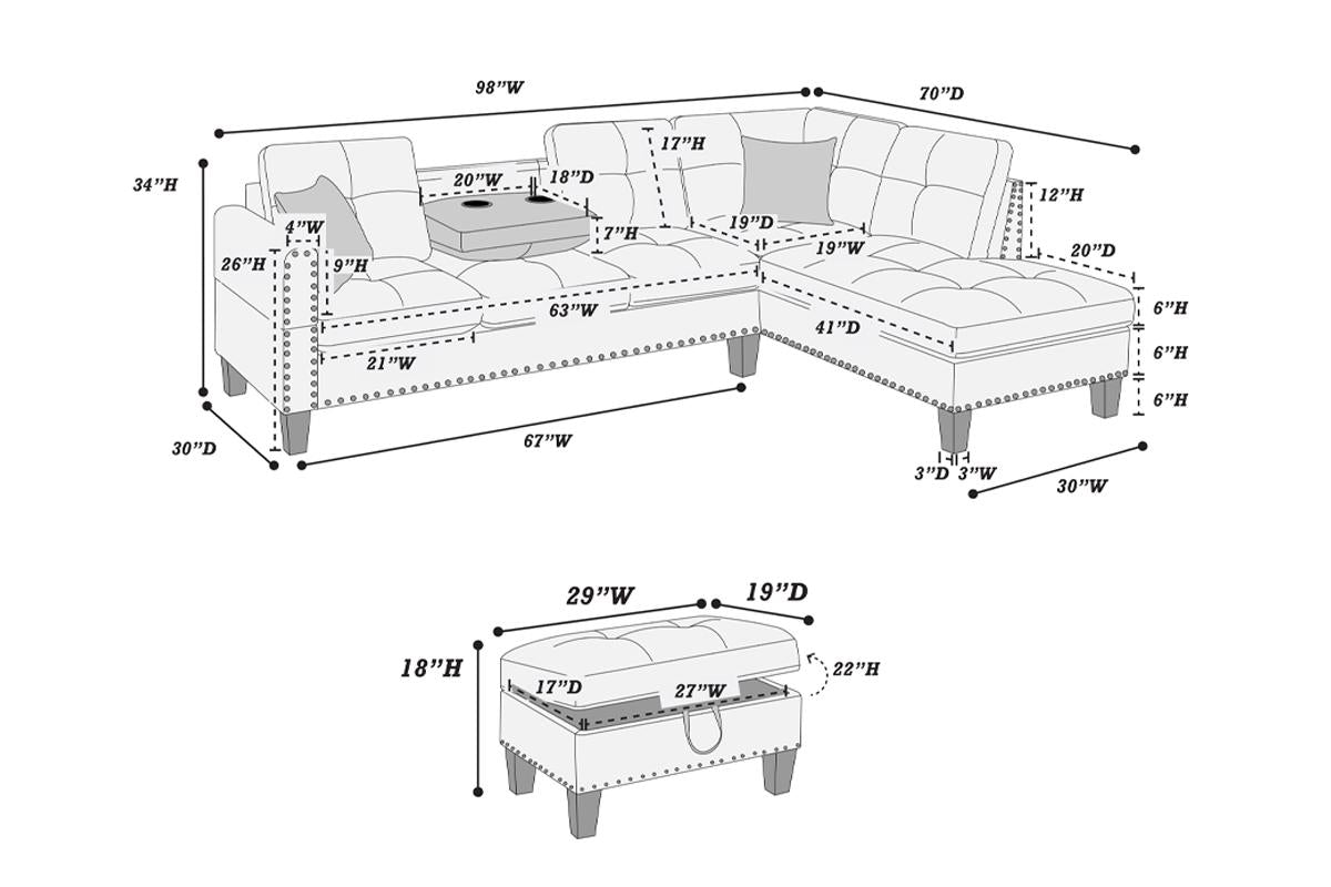 Poundex F8888 Faux Leather Sectional