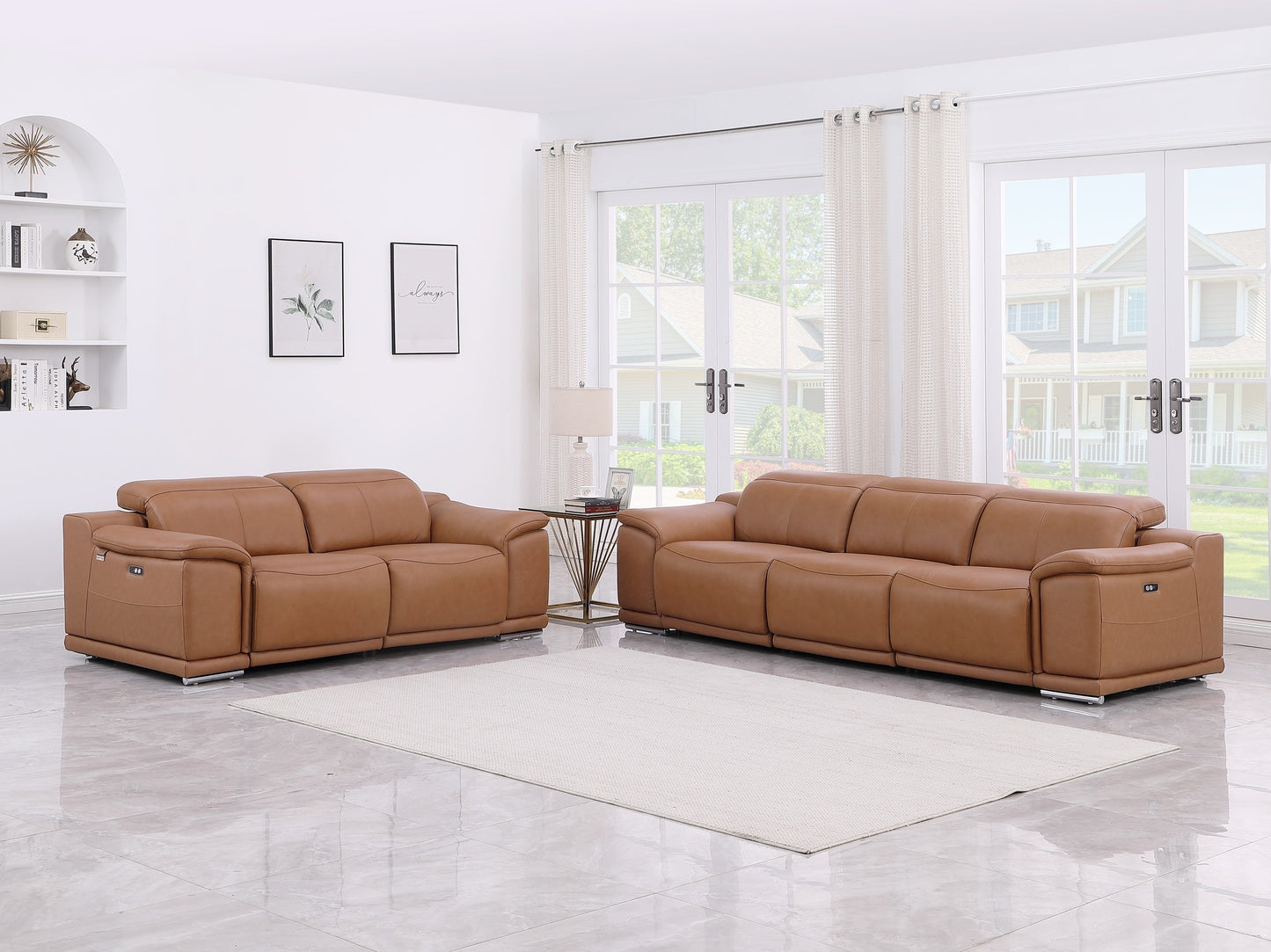 9762 Global United Leather Sofa Set - Cognac