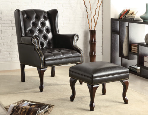 Roberts Button Tufted Accent Chair With Ottoman Black & Espresso